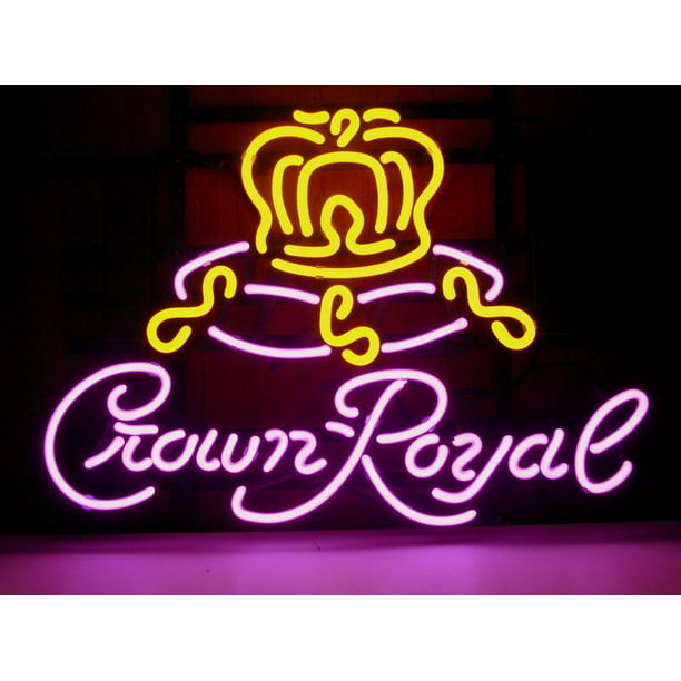 16" Crown Royal Whisky Bottle Sign Purple Neon Clock Man Cave Bar Garage